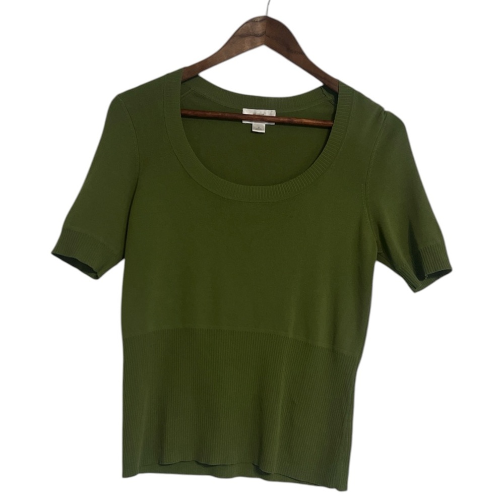 LOFT Olive Green Scoop Neck Short Sleeve Sweater